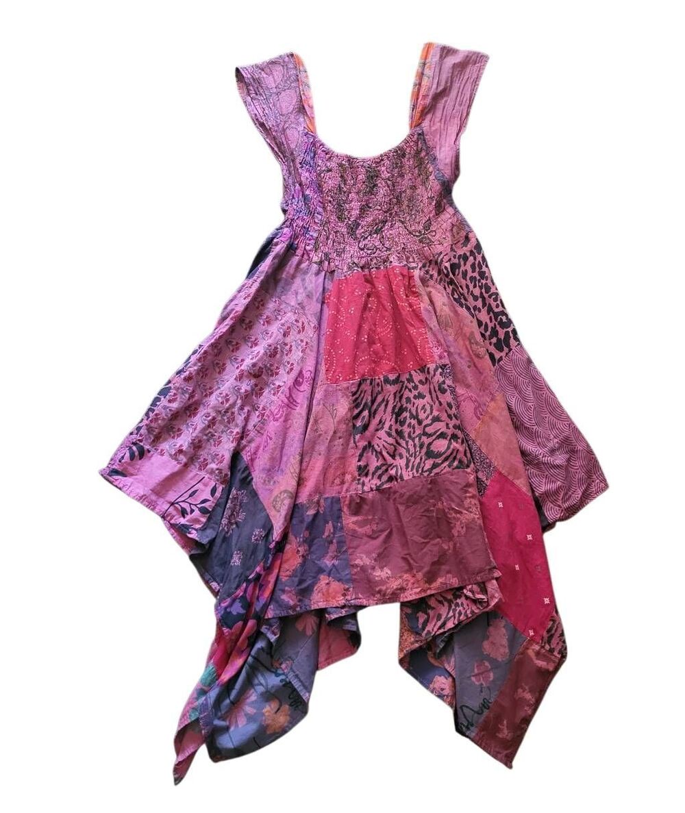 Etc. Dress Women's Medium Purple Midi Patchwork Boho Handkerchief Fairy